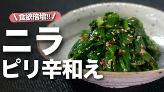 【ニラレシピ】レンジで1分サッと作れる！ご飯が進むピリ辛な1品◎ニラのピリ辛和え【今日のあと一品】【副菜レシピ】