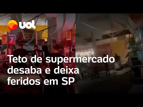 Teto de supermercado Dia desaba e deixa 2 pessoas feridas em SP; veja vídeos