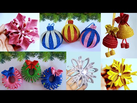 6 glitter foam christmas decorations | diy christmas ornaments glitter foam|new Christmas craft idea