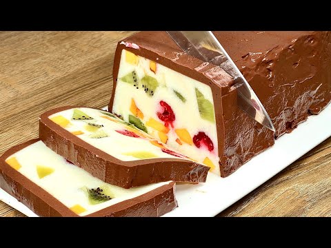 🥝Only milk, fruit and chocolate! Delicious no-bake dessert!