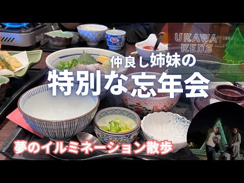 【vlog】５０代引きこもり主婦の愛犬と過ごす、特別な姉妹の忘年会の2日間｜初めてのイルミネーション‼