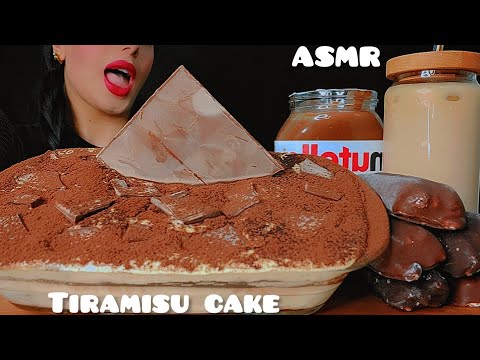 🍫tiramisu cake with MILK and ice cream with Nutella👅 ASMR🎂🥛🍦|우유와 아이스크림이 어우러진 목방 티라미수 케이크|Notalking 🐾