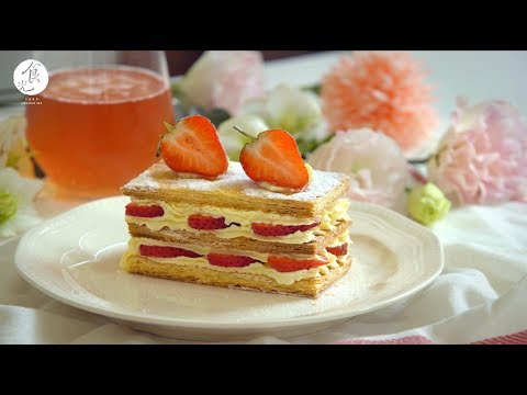 (冷凍酥皮做法) 草莓千層酥｜Strawberry Mille Feuille｜拿破崙派｜ASMR Cooking ｜4K