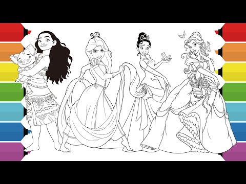 Disney Princess Coloring Book Compilation | Tiana Rapunzel Belle Moana