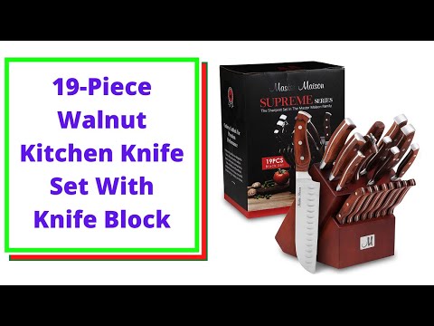 19-Piece Walnut Kitchen Knife Set With Knife Block