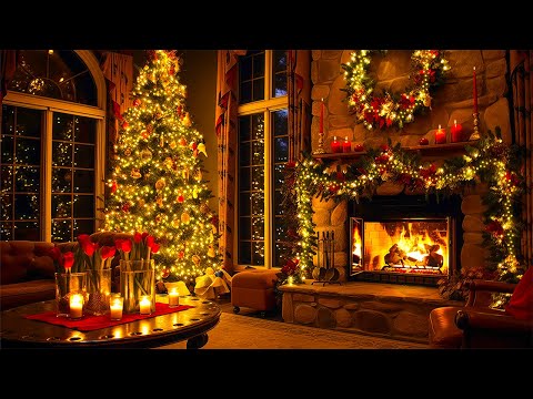 Beautiful Christmas Ambience with Relaxing Fireplace 🔥Christmas Fireplace Background 2024