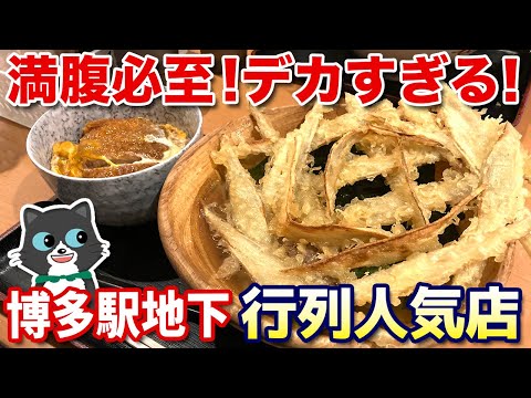 【ボリューム満点】行列の人気店！デカすぎるゴボウ天で満腹必至！博多駅地下の大地のうどん