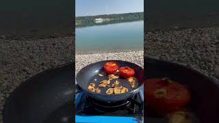 mushroom and tomato cooking at the lake #bushcraftcooking #outdoorlife #campingcooking #outdoors