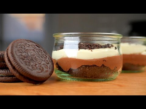 5 minute OREO chocolate mousse trifle - No bake, no eggs