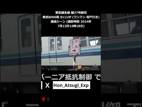 東武越生線 越37号踏切 東武8000系 81119f (ワンマン 坂戸行き) (通過シーン 撮影時間 2024年7月13日14時18分)