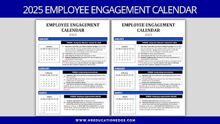 Employee Engagement Calendar 2025 Team Building & Employee Motivation HR Calendar Staff Recognition