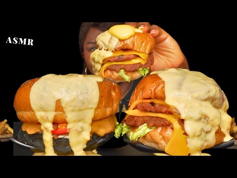 ASMR CREAMY SMASH VEGGIE CHEESEBURGER 🍔 FRIES 🍟MUKBANG (NO Talking) |Slurpy Sticky Eating Sounds