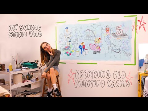 Breaking old painting habits and having fun with it ✿ Art school vlog