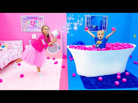 Chris and Pink vs Blue Challenge for kids!