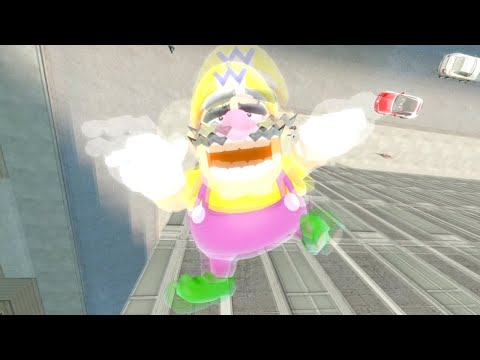 Wario dies after trying to do extreme parkour off 50-story buildings and plummets to his death.mp4