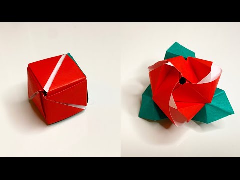 5秒でキューブからバラに変形する折り紙 Origami that transforms from cubes to roses in 5 seconds