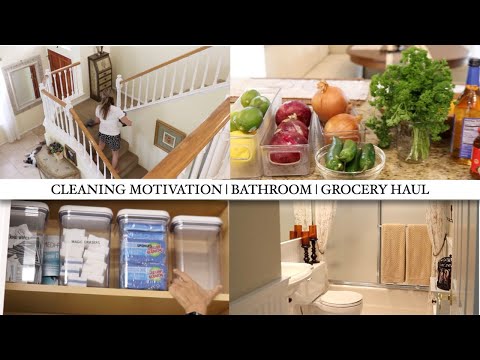 CLEANING MOTIVATION | BATHROOMS | GROCERY HAUL & RESTOCK