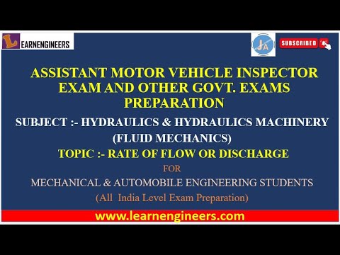 LECTURE ON RATE OF FLOW OR DISCHARGE FOR ASSISTANT MOTOR VEHICLE INSPECTOR AND OTHER GOVT EXAMS