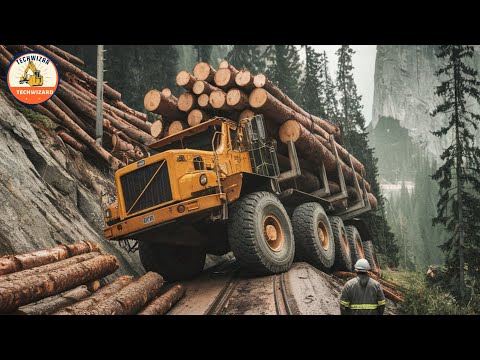 Massive Logging Trucks in Action, Extreme Machinery at Work in Dangerous Conditions #52