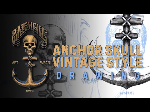 How To Draw - Anchor Skull vintage style drawing