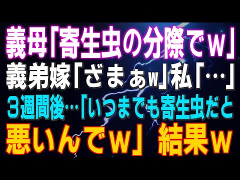 【スカッとする話】義母「寄生虫の分際でｗ」義妹「ざまぁw」私「…」3週間後…「いつまでも寄生虫だと悪いんでｗ」結果ｗ