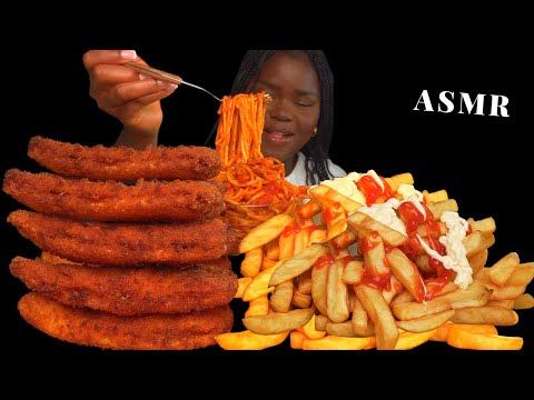 ASMR FISH & CHIPS/FRIES PASTA SPAGHETTI MUKBANG CHALLENGE (No Talking) Crunchy Eating Sounds| Vikky