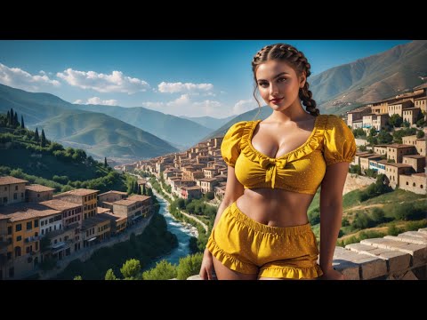 [4K] Cobbled Streets of Old Town Featuring Trendy Outfit Sets | AI Bikini Model