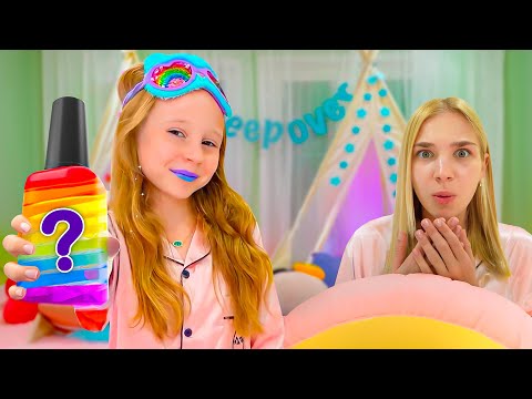 Nastya and Maggie first sleepover - Pajama party for kids