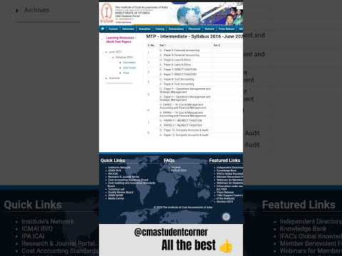 IMPORTANT ANNOUNCEMENT FOR ALL CMA STUDENT| MTP RELEASE SYLLABUS 2016 |CMA| FOUNDATION INTER FINAL |