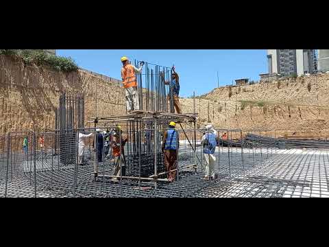 steel fixing of columns 75" raft foundation steel fixing