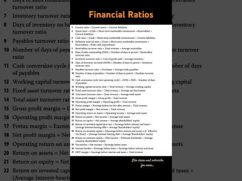 Financial Ratios at a Glance #trending #viralshorts #youtubeshorts #ratios #shortsfeed #shorts #yt