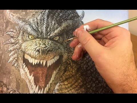 Painting a dragon with acrylics. (sped up video)