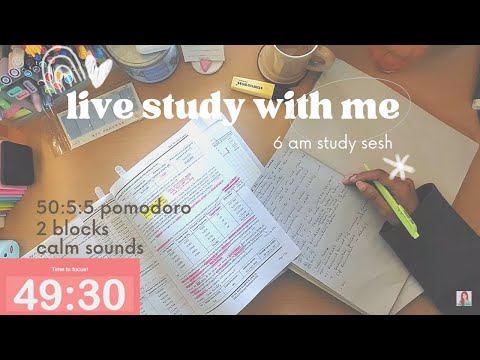 6 am Live Study With Me 2 HOURS | 50/10  Pomodoro x 2 blocks | Classical study music