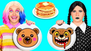 Pancake Art Challenge with Wednesday Addams | Funny Food Situations by BaRaDa Challenge