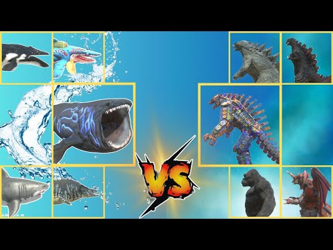 Power Level Team Aquatics Bloop + Megalodon vs Team Mechagodzilla + King kong in ARBS