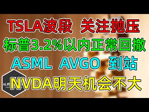 美股 标普3.2%以内正常回撤！TSLA波段到站，关注抛压！ASML、AVGO，倒车长线机会！NVDA周五机会不大！