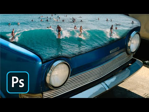 Photo Manipulation - Photo Manipulation in Photoshop || Classic Car & surfing Board in water