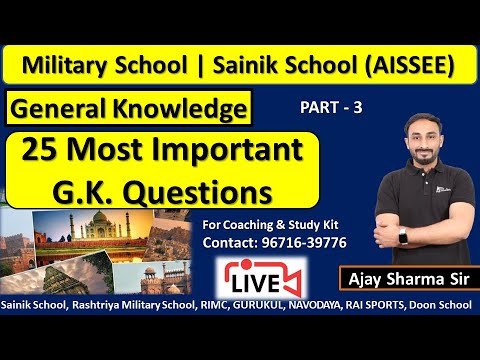 25 Most Important GK Questions for Military School | Sainik School Online Coaching by Best Teacher