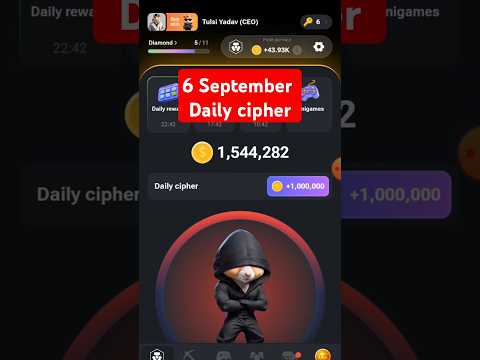 6 September Hamster Kombat Daily Cipher Code Today🔥. 6 September. #hamsterkombat #win