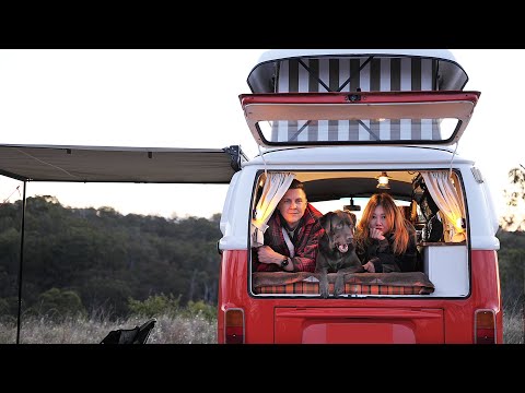 COZY Camping in an Iconic 1975 VW Bus [ RELAXING Morning Rain, Van Life ASMR ]