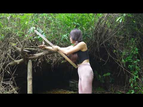 FULL 38 DAY THE AMAZONA GIRL SOLO CAMPING SURVIVAL IN THE RAIN FOREST - BUILDING SHELTER - ASMR