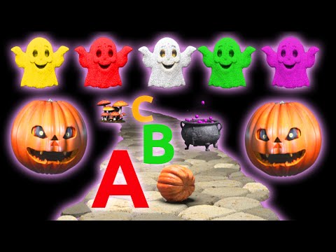 🎃 Pumpkin Bowling Ball SMASHES #kineticsand Ghosts #alphabet Colors 🎳 #halloween Special for Kids 👻