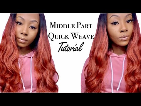 MIDDLE PART LEAVE OUT QUICK WEAVE  FT. ORGANIQUE BEAUTY SUPPLY STORE HAIR - BEGINNER QUICK WEAVE