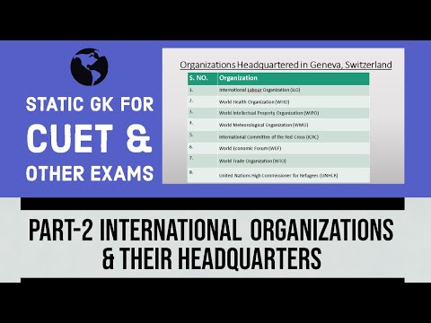 Important Static GK for CUET(CUCET) 2022- Part 2- International Organizations- DU-NLU- IPU- OTHERS