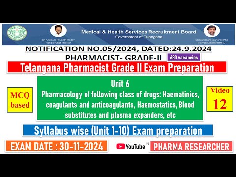 Telangana Pharmacist Grade-II exam Preparation II Unit 6 II Unit 1-10 exam preparation