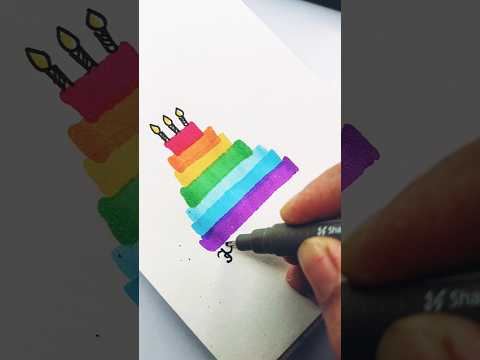 Birthday wish Rainbow cake coloring. #drawing #satisfying #alcoholmarker #ytshorts