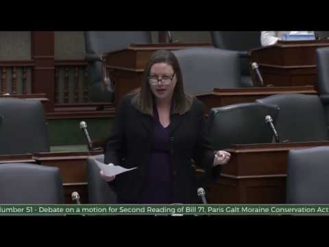 MPP Fife speaking in support of Bill 71, the Paris Galt Moraine Conservation Act